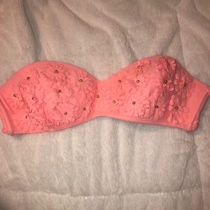 3D FLOWER CORAL ADJUSTABLE BANDEAU BIKINI TOP